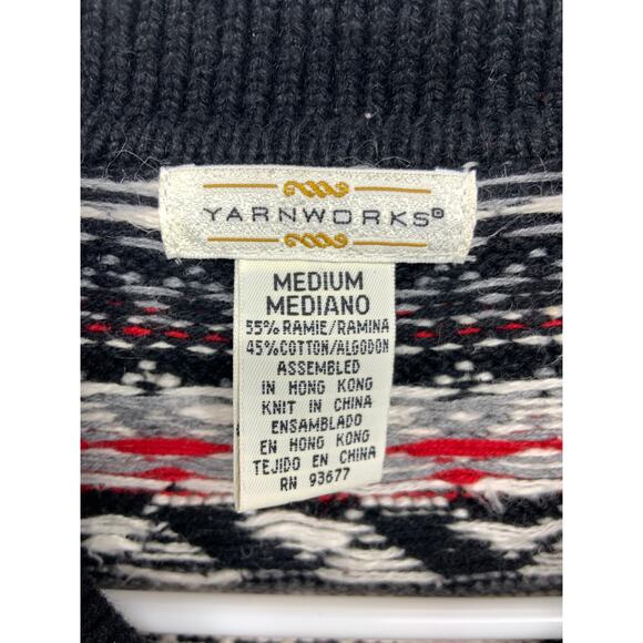 Yarnworks 90s Fair Isle Knitted Cardigan Sweater Novelty Mitten Pockets Size M - Picture 3 of 6